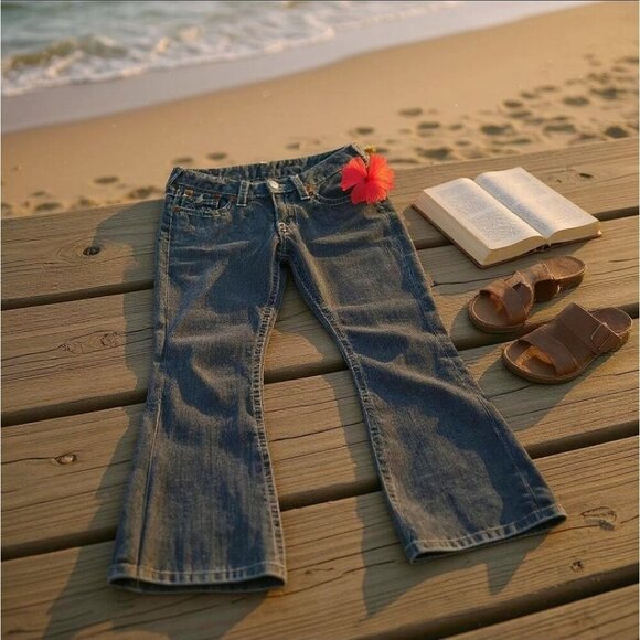 True Religion ✦ Gray Corduroy Flare Jeans ✦ Joey Big T Flare w/ Signature Stitch - Picture 2 of 13